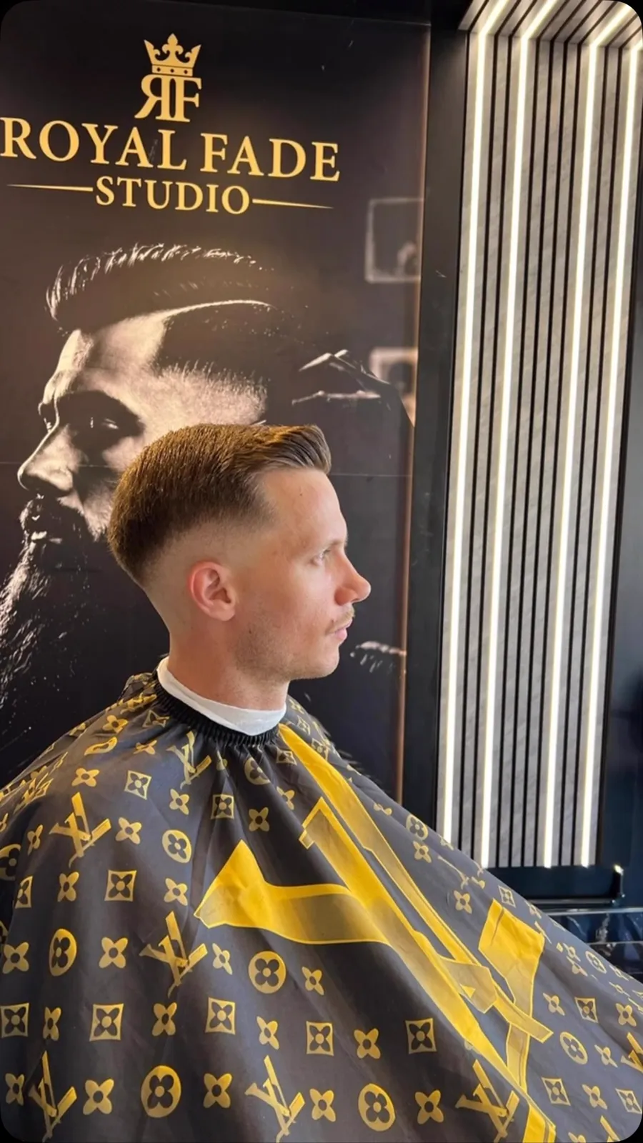 Classic side parting with a mid fade
