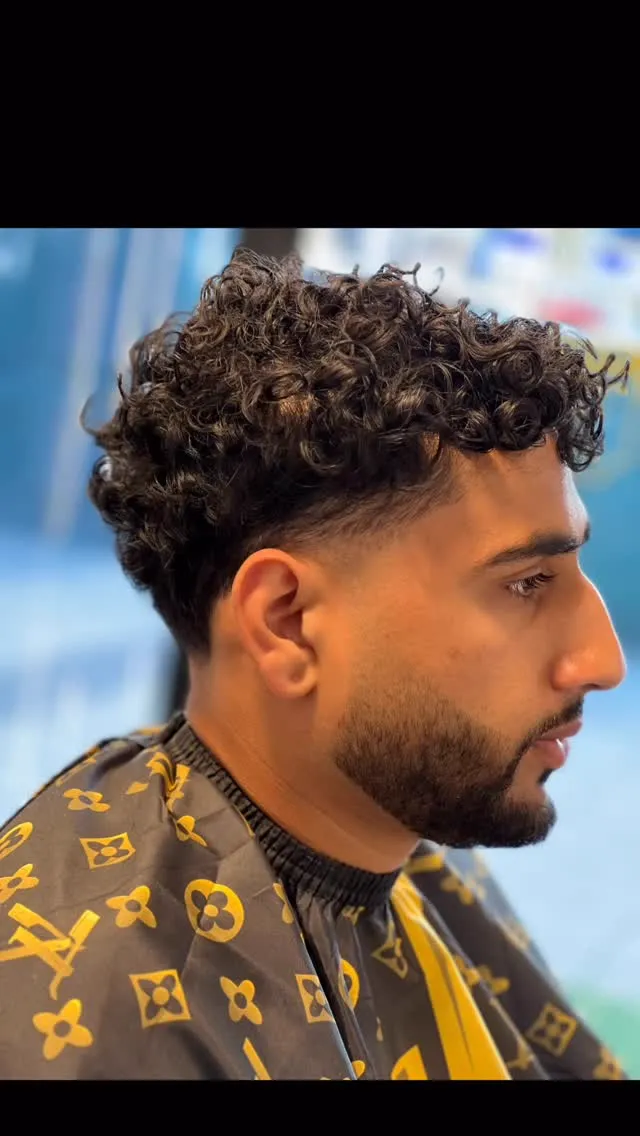 Curly top with a clean drop fade